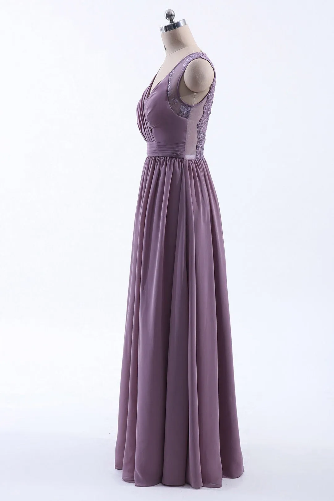 Elegant V Neck Chiffon A-line Long Bridesmaid Dress