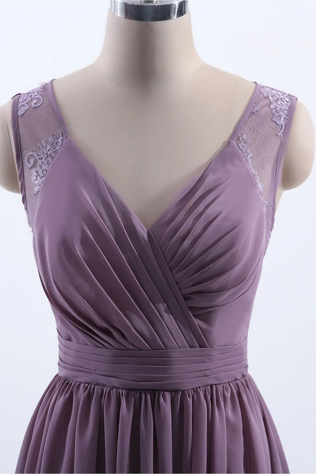 Elegant V Neck Chiffon A-line Long Bridesmaid Dress