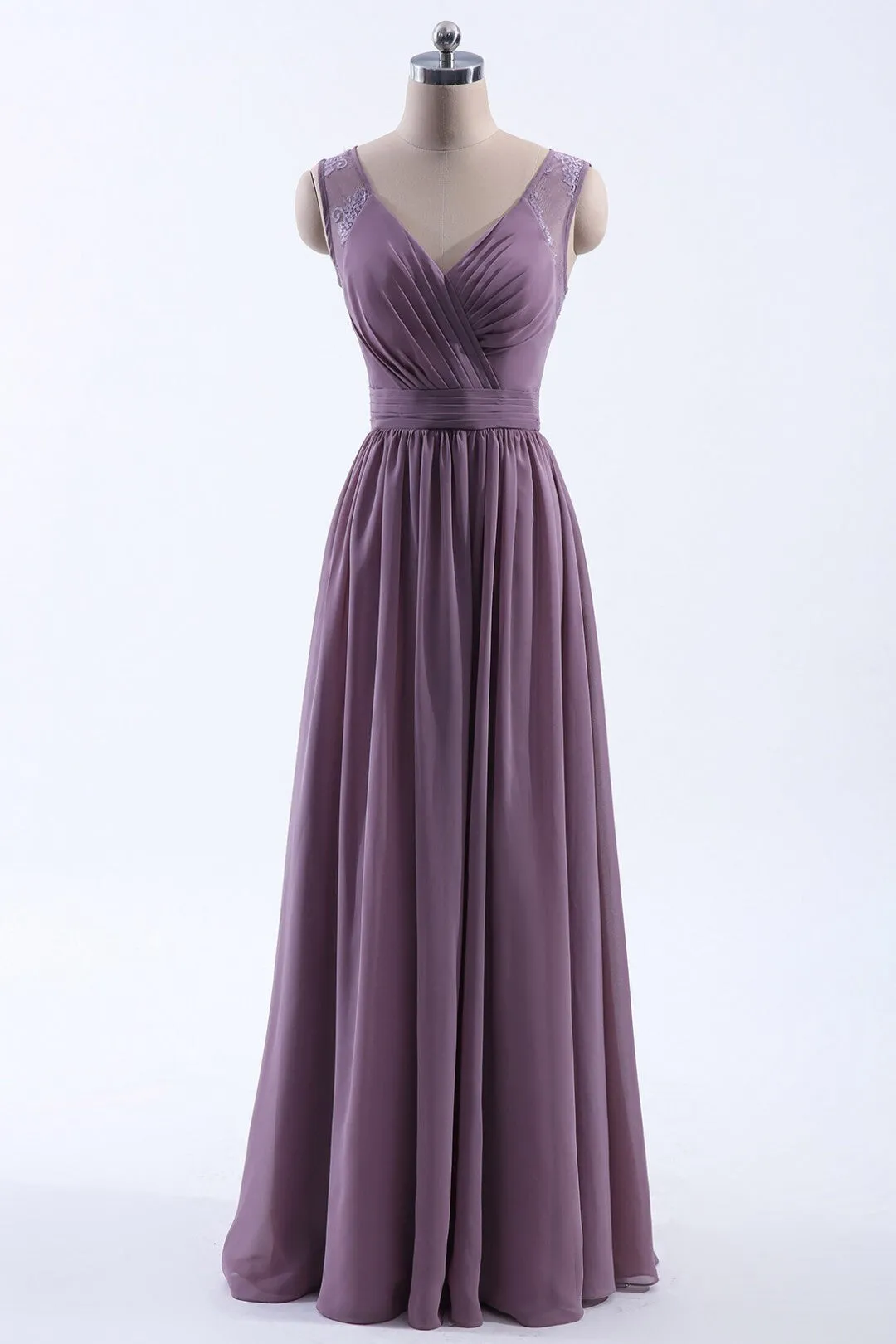 Elegant V Neck Chiffon A-line Long Bridesmaid Dress