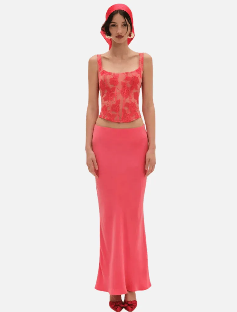 Embroidered Roses Corset Top - Red
