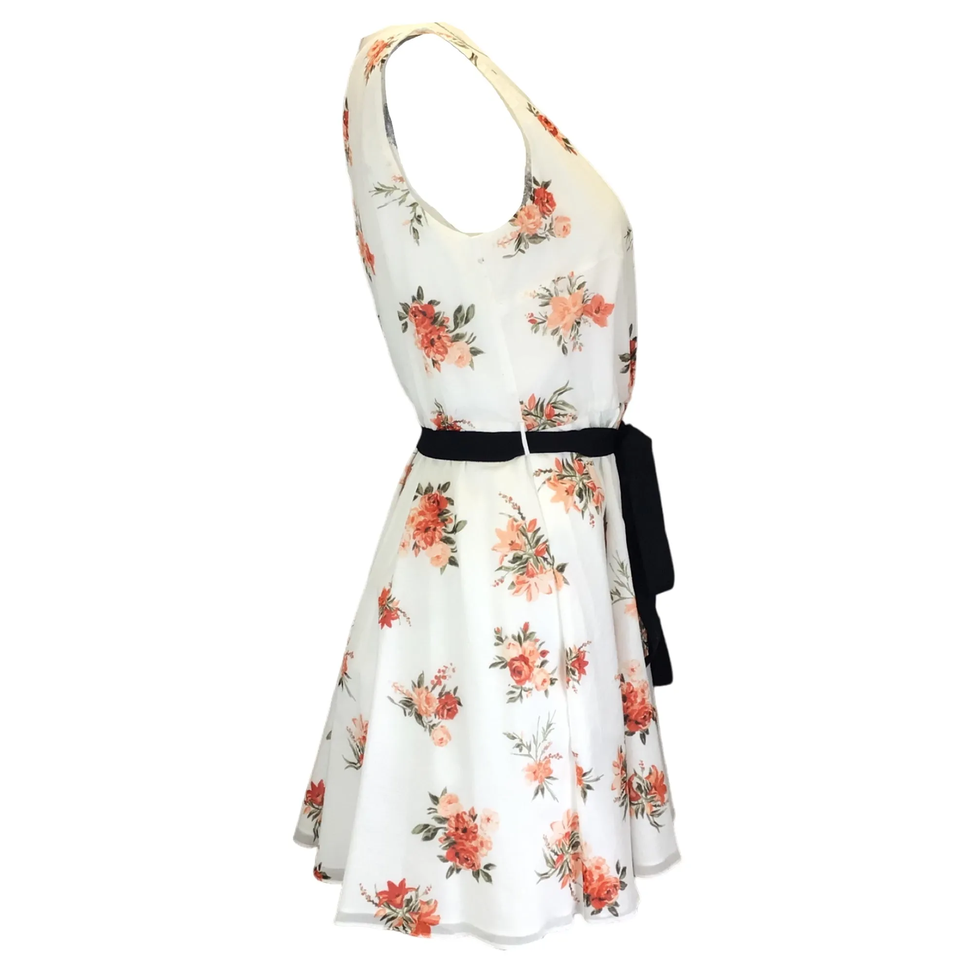 Emilia Wickstead White Multi Katelyn Romantic Roses Sleeveless Short Cotton Day Dress