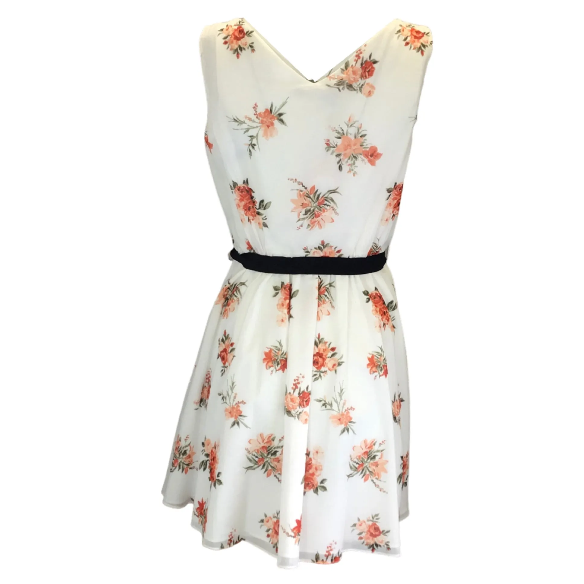Emilia Wickstead White Multi Katelyn Romantic Roses Sleeveless Short Cotton Day Dress