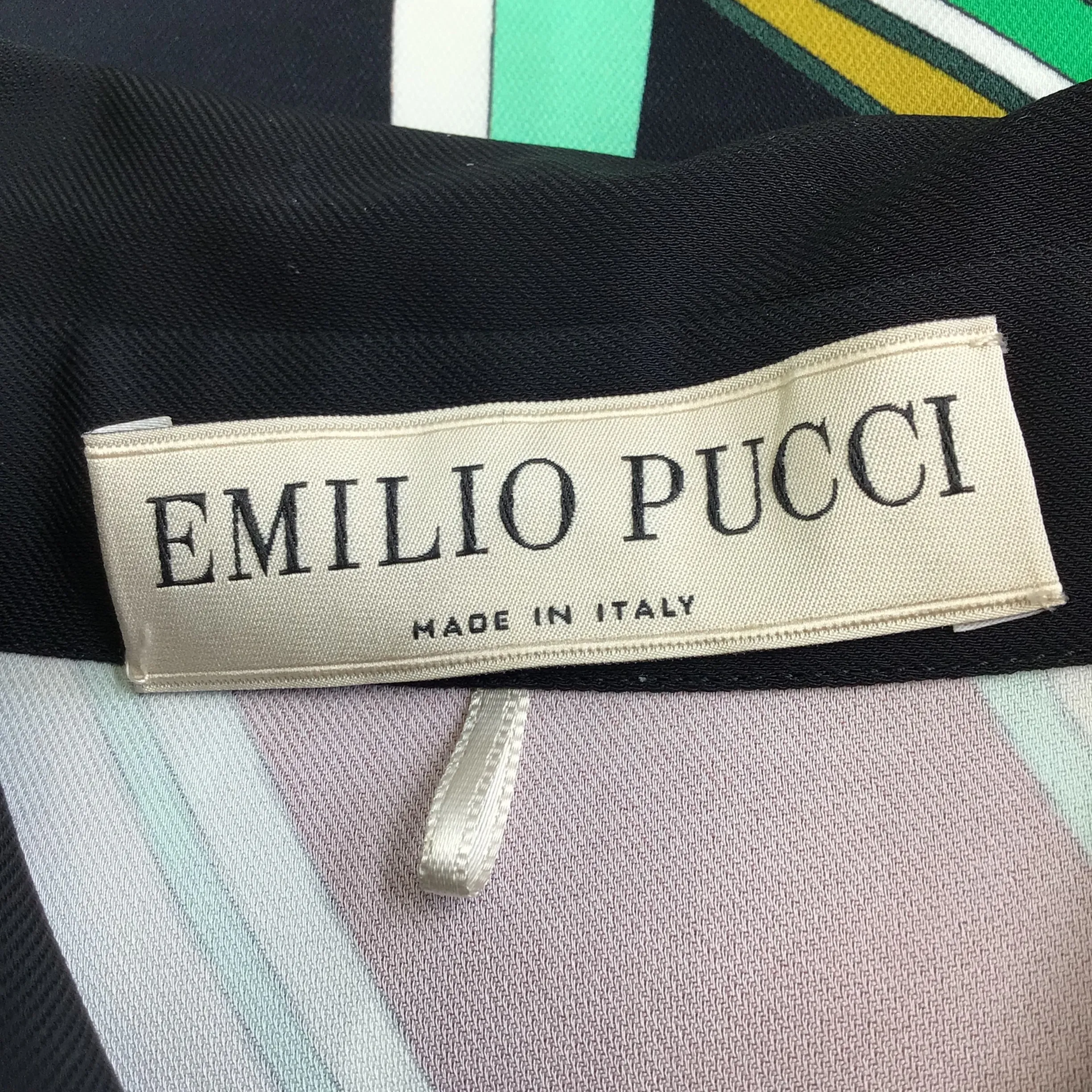Emilio Pucci White / Green Multi Printed Long Sleeved Viscose Crepe Dress