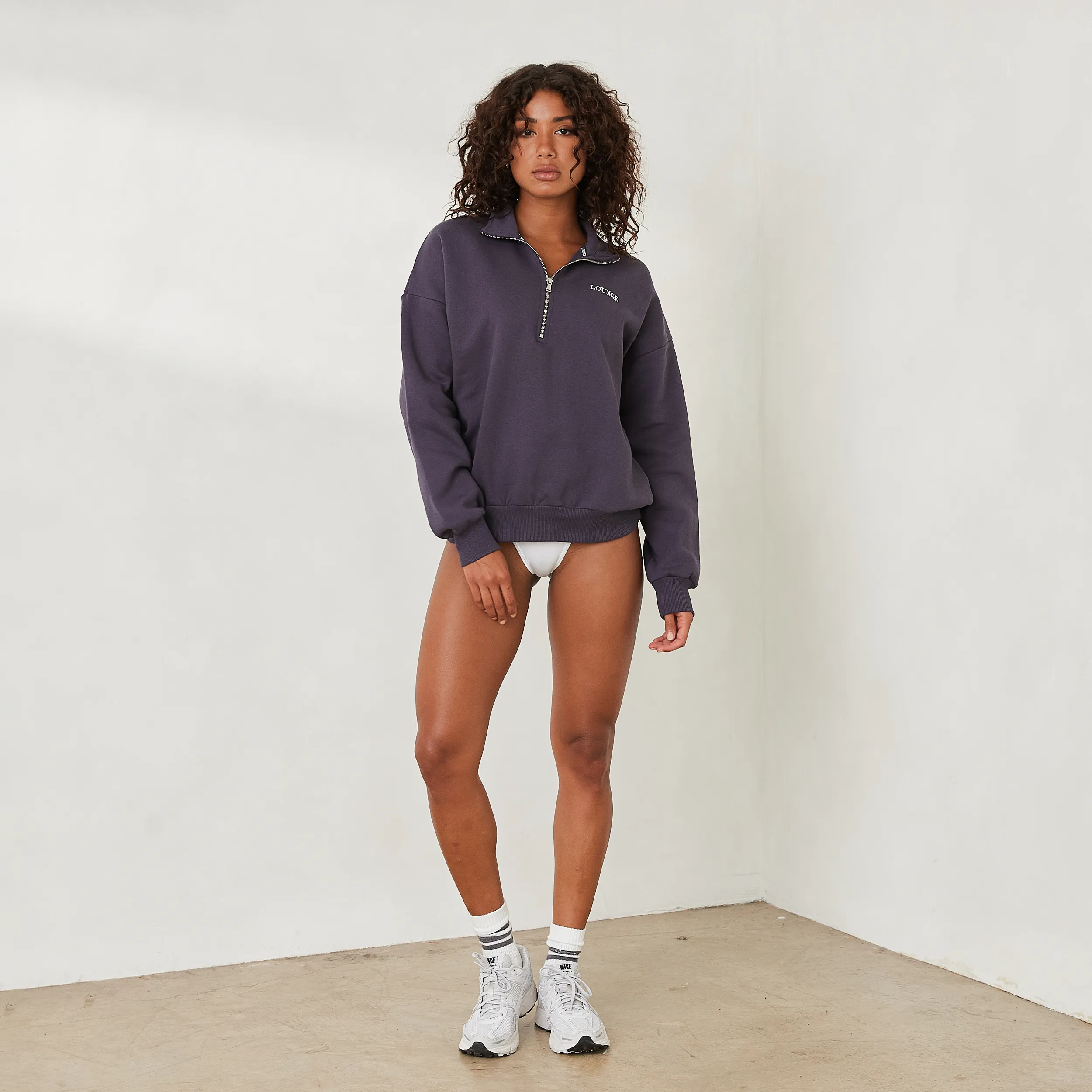 Essential Pull Oversize avec Quart de Zip - Bleu fumé