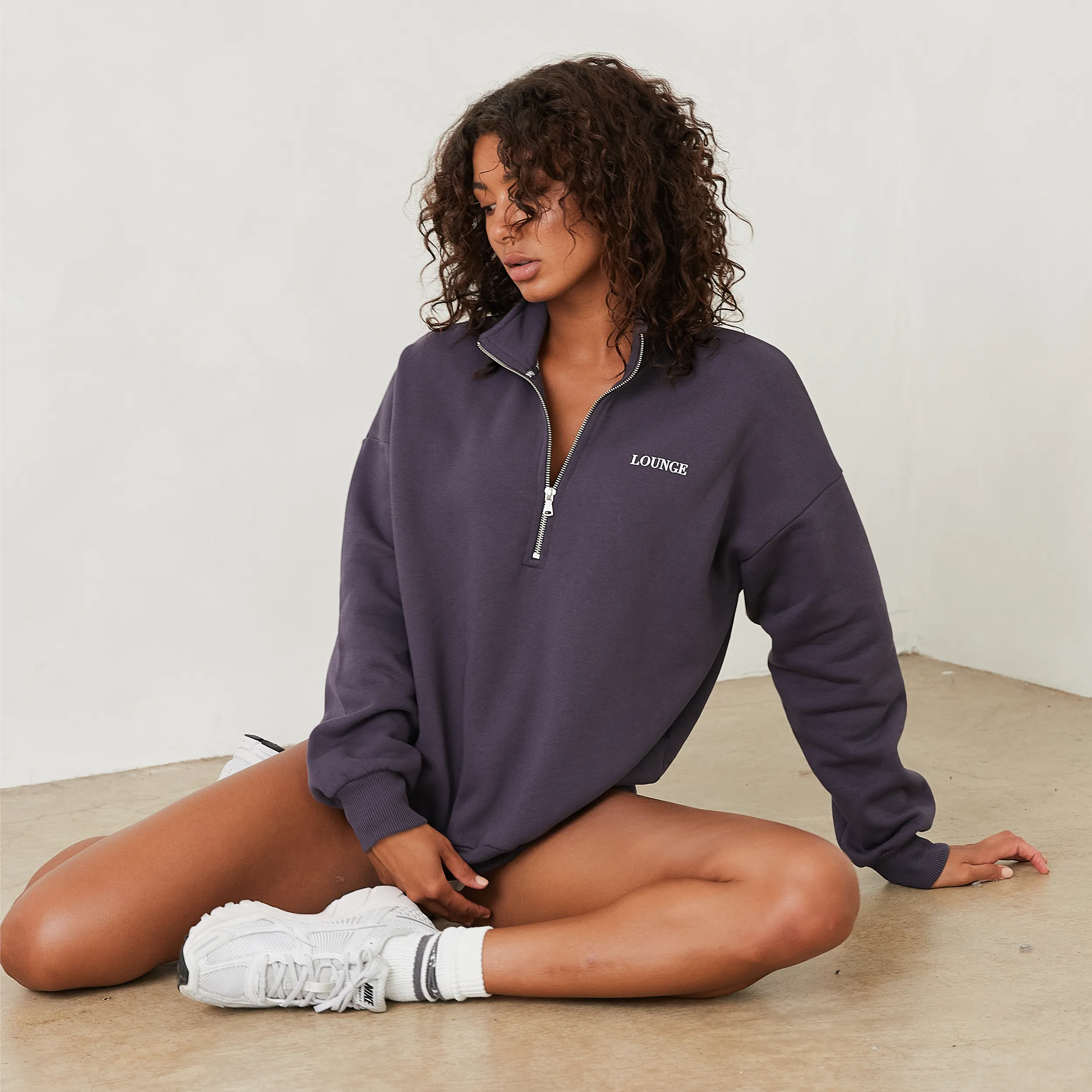 Essential Pull Oversize avec Quart de Zip - Bleu fumé