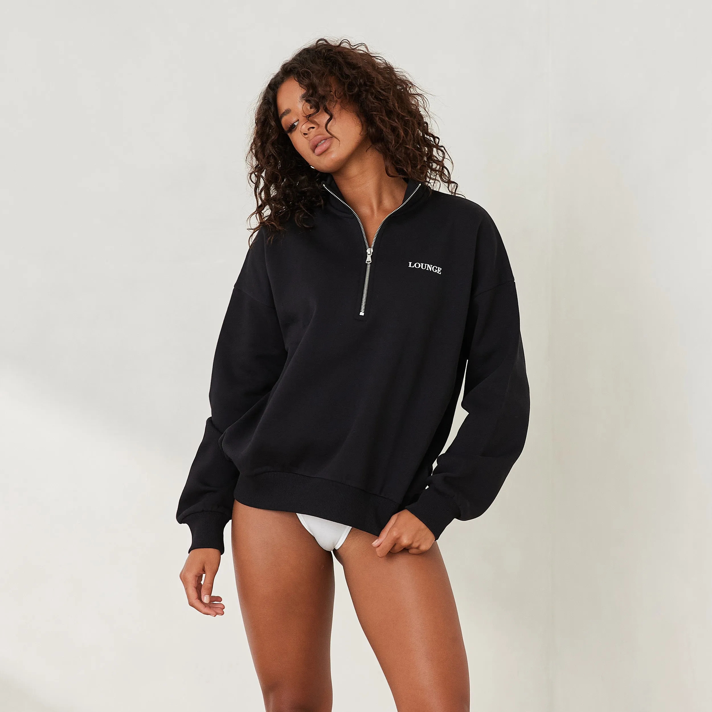 Essential Pull Oversize avec Quart de Zip - Noir