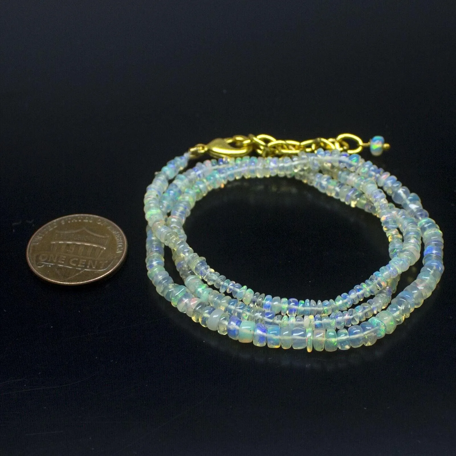 Ethiopian Opal Smooth Rondelle Beads Gold Vermeil Necklace 18" 2mm 4mm