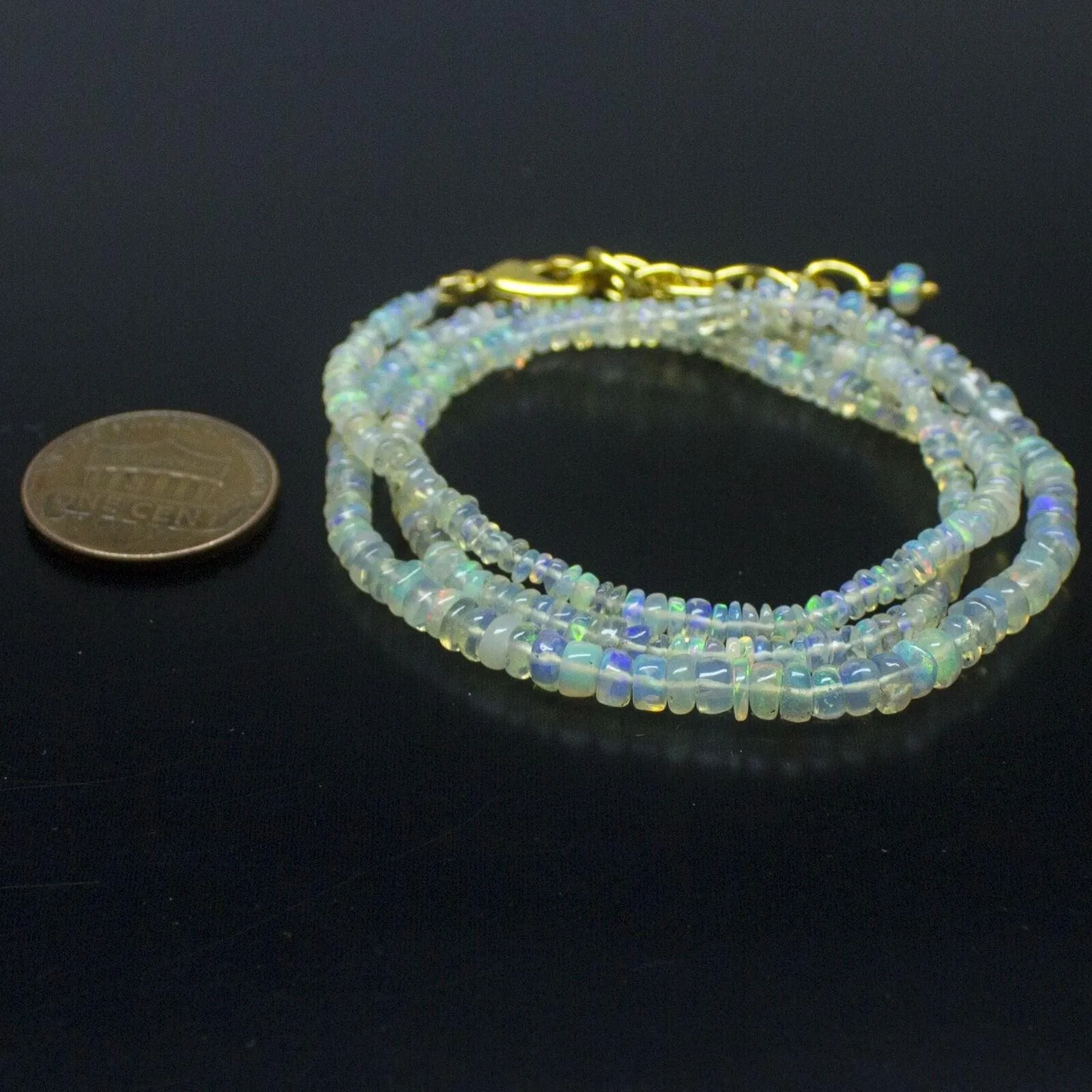 Ethiopian Opal Smooth Rondelle Beads Gold Vermeil Necklace 18" 2mm 4mm