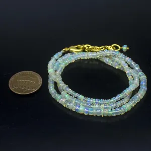 Ethiopian Opal Smooth Rondelle Beads Gold Vermeil Necklace 18" 2mm 4mm