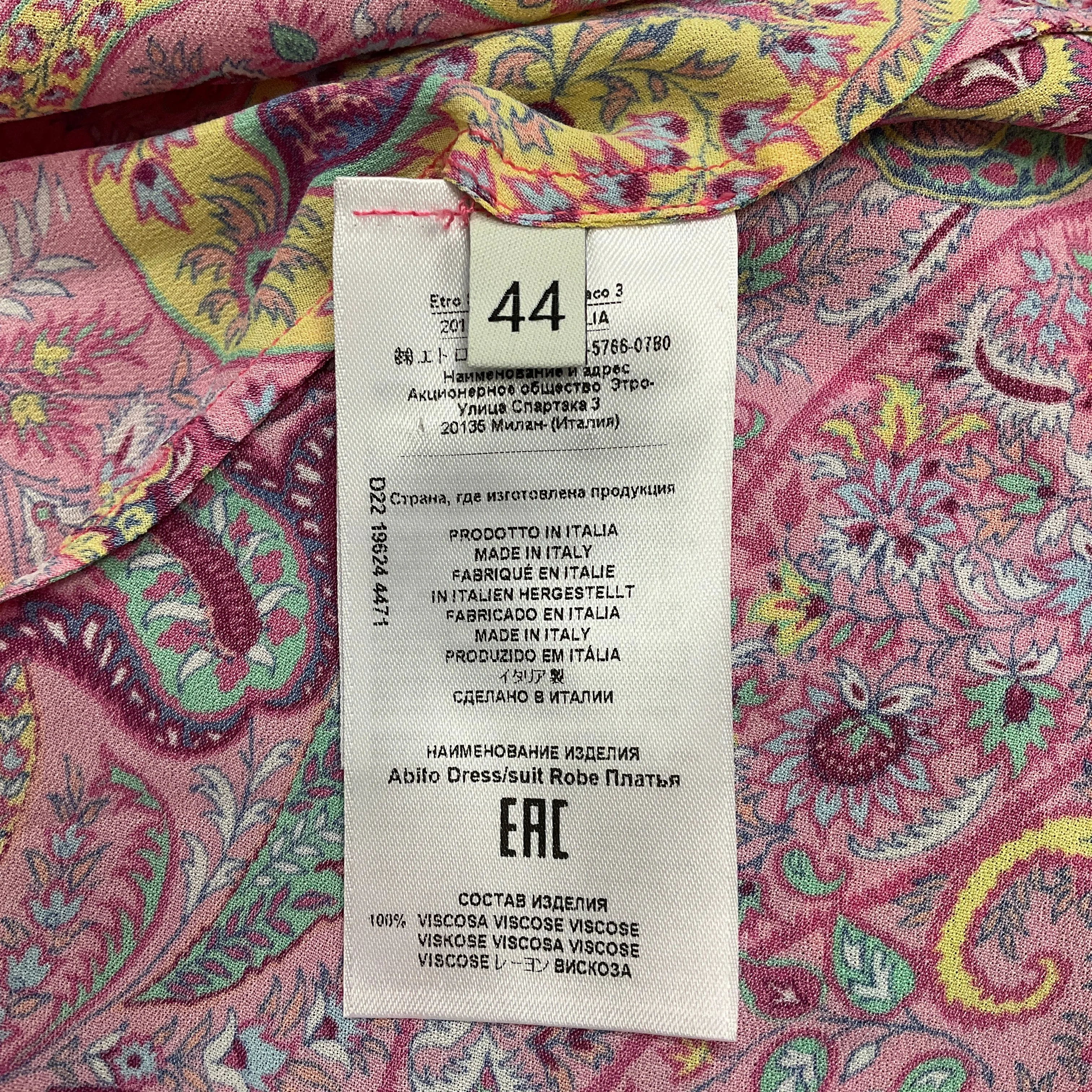 Etro Pink Multi 2022 Paisley Printed Crepe Tunic Dress