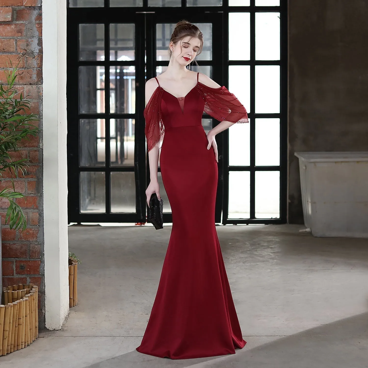 Evelyn V-Neck Off The Graceful Shoulder Mermaid Prom Dress