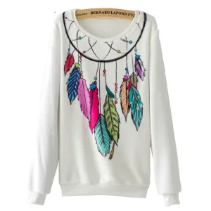 Fashion Women Long Sleeve Flannel Tracksuit Hoodie Dream Catcher Print Casual Pullover Sweatshirt