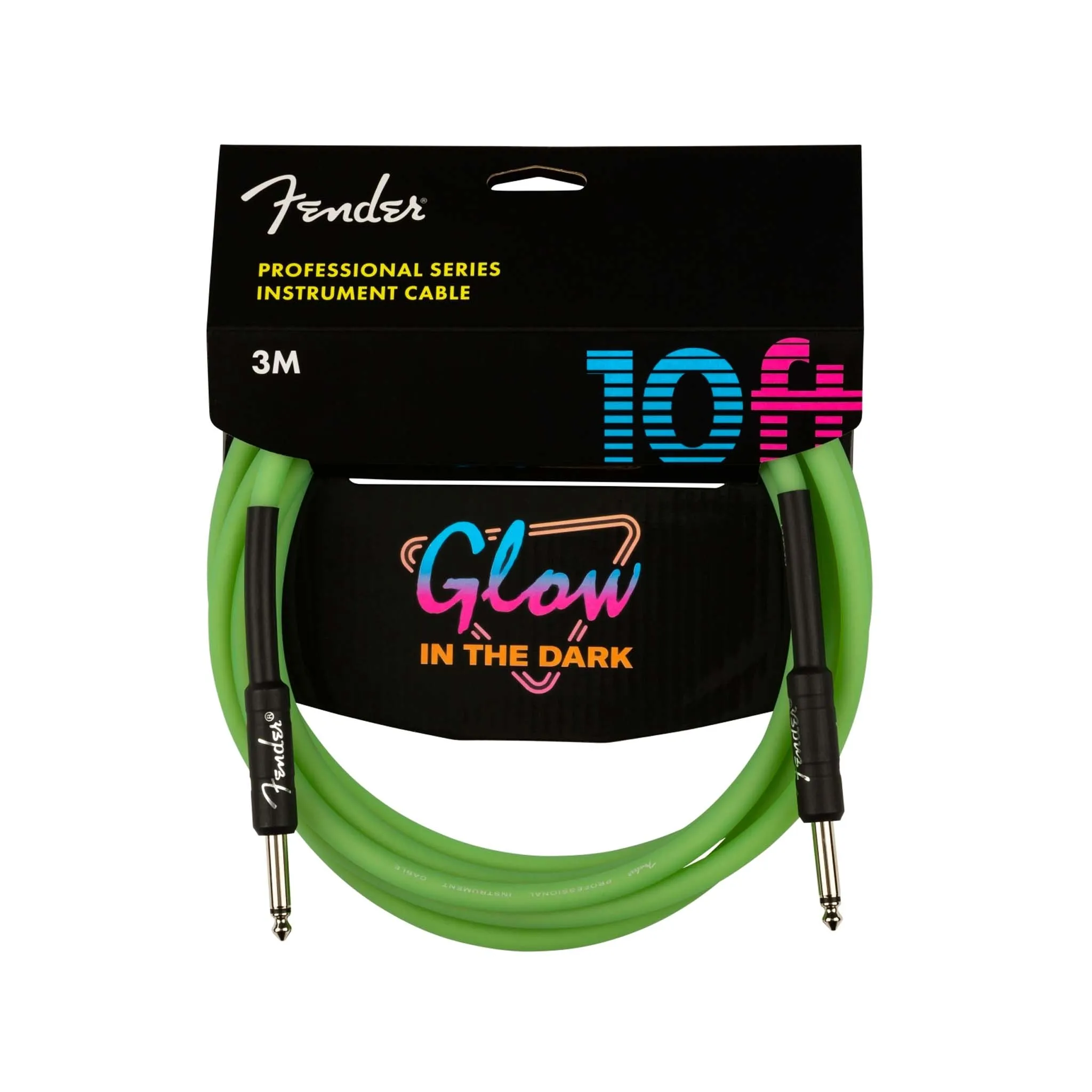 Fender 10 FT Professional Series Glow in the Dark Instrument Cable, Green