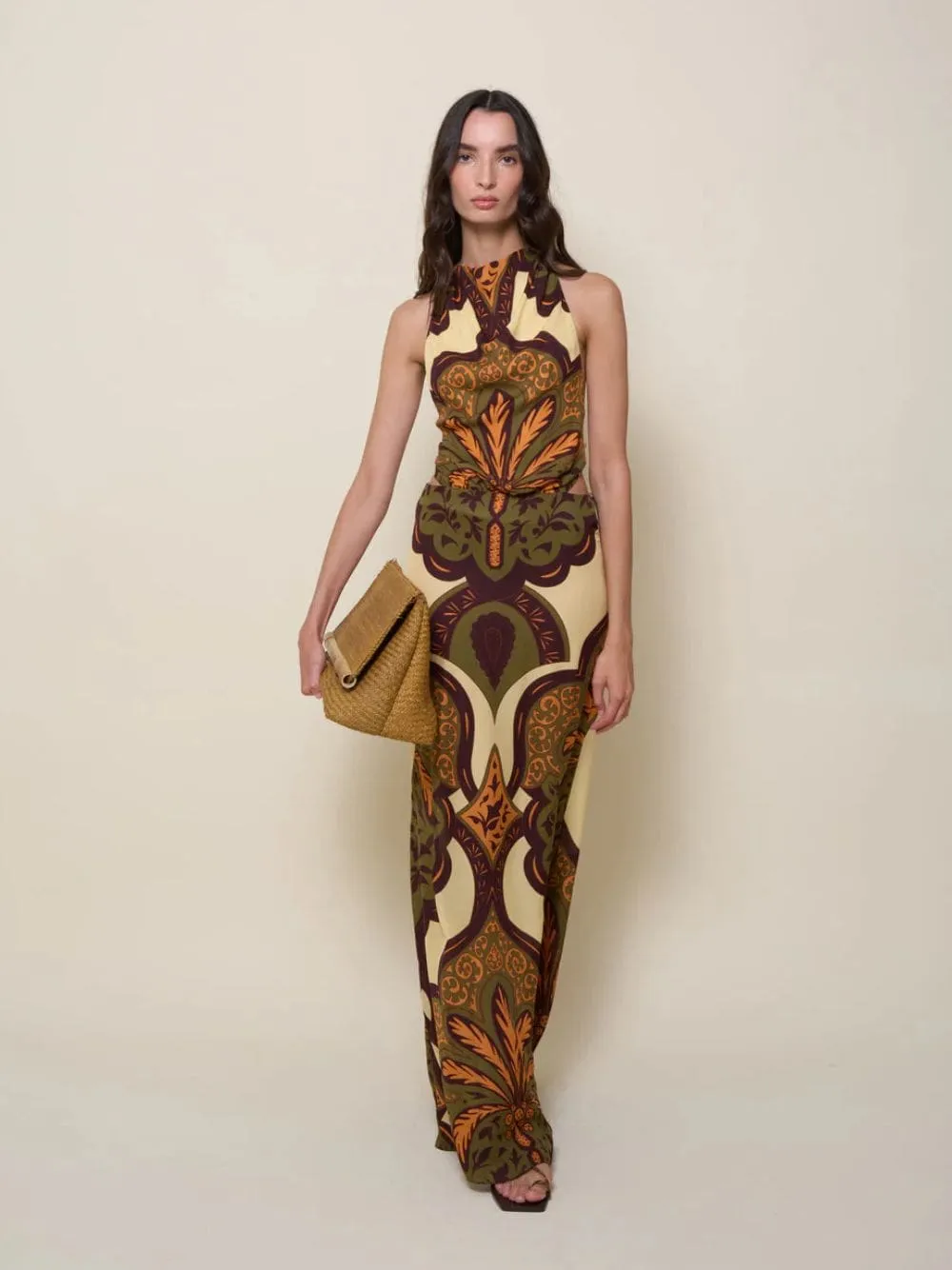 Finding Peace Silk Halter Maxi Dress