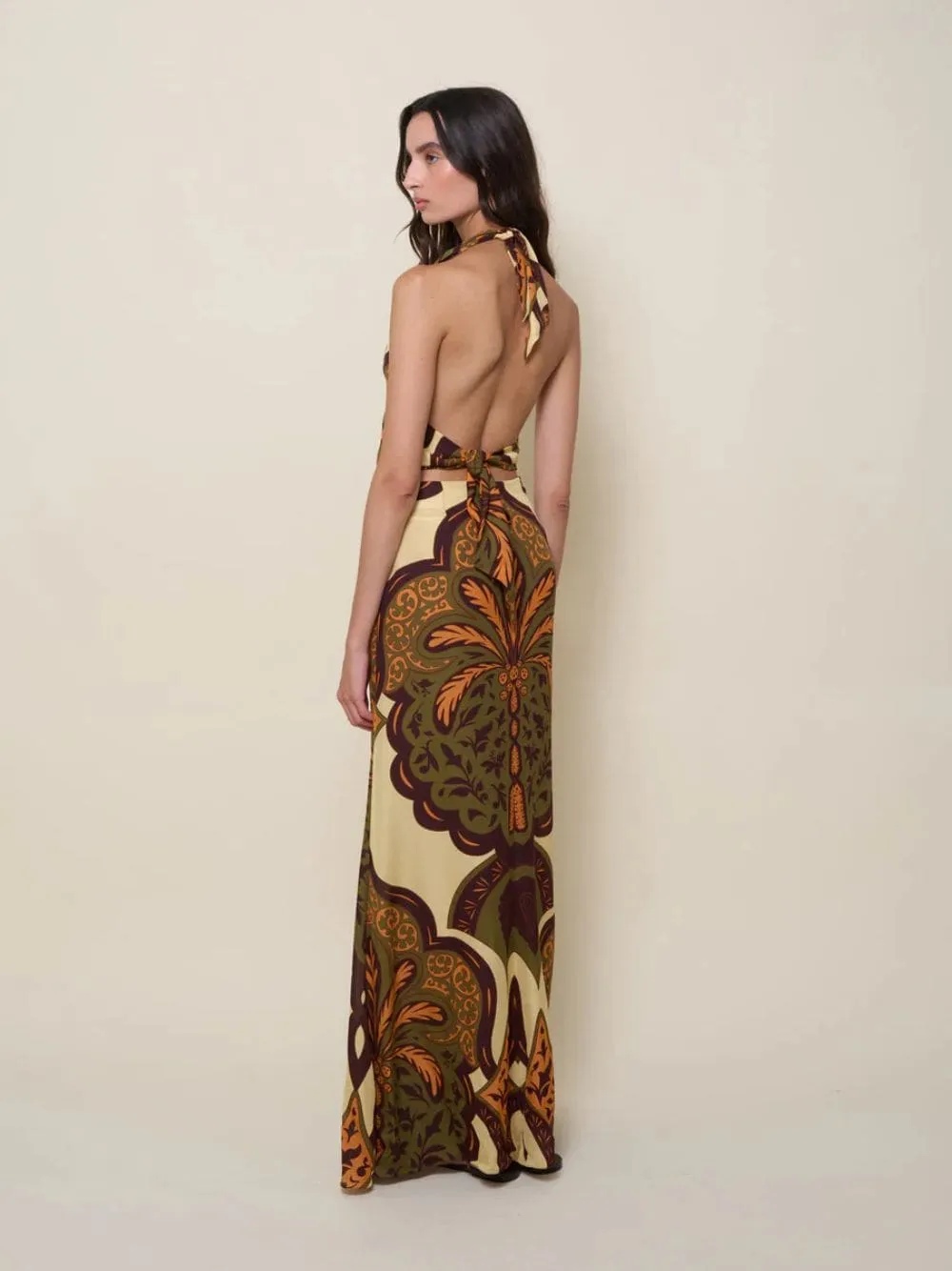 Finding Peace Silk Halter Maxi Dress