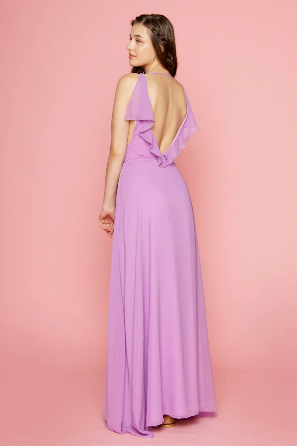 FLORENCE Ruffle Chiffon Maxi Dress with Wrap Skirt (Lavender)