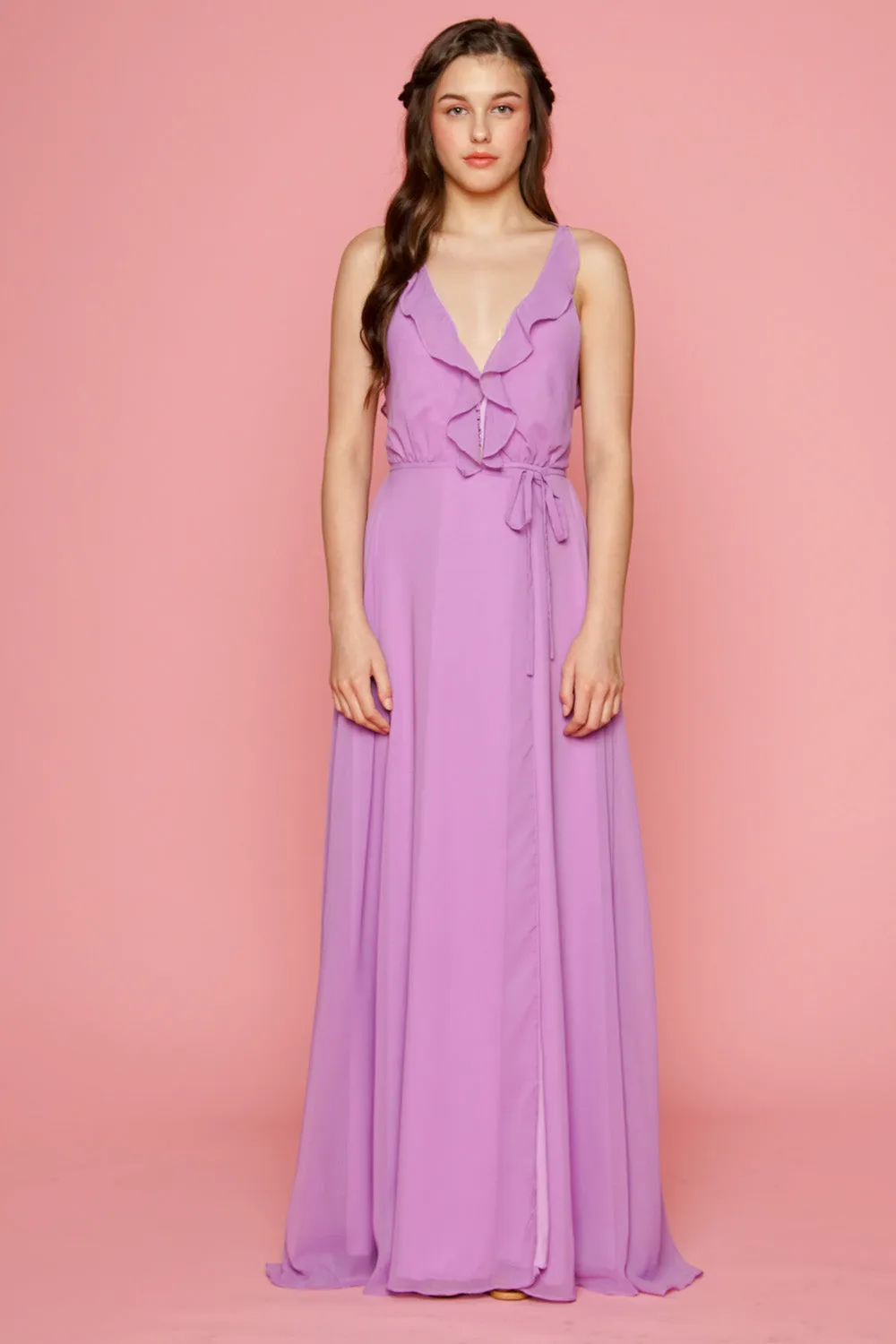 FLORENCE Ruffle Chiffon Maxi Dress with Wrap Skirt (Lavender)