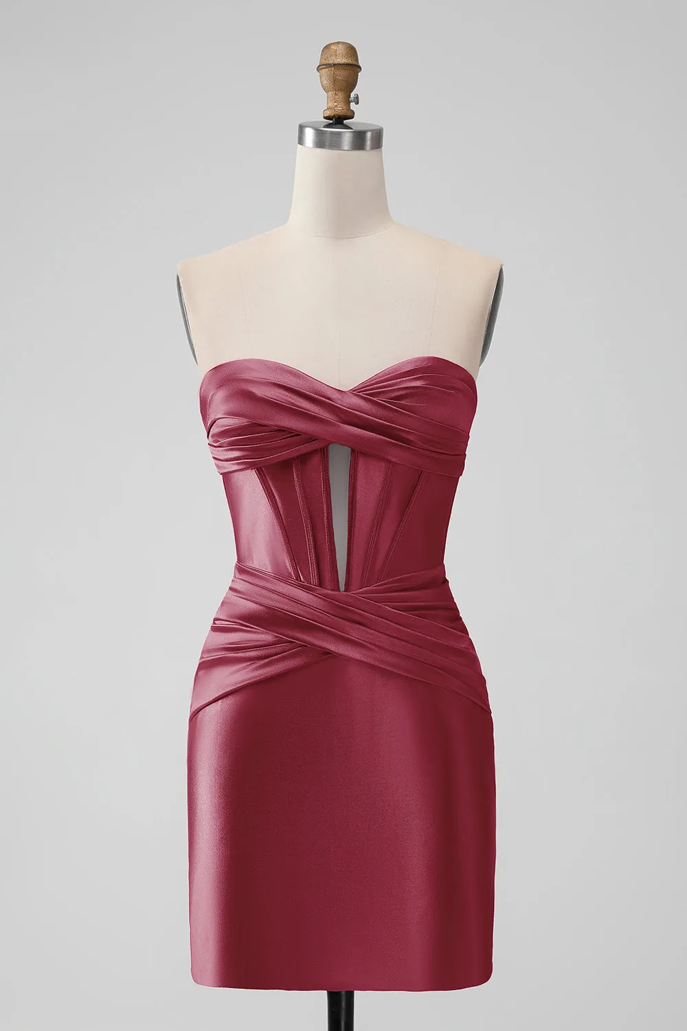 Fuchsia Bodycon Sweetheart Pleated Corset Short Homecoming Dress