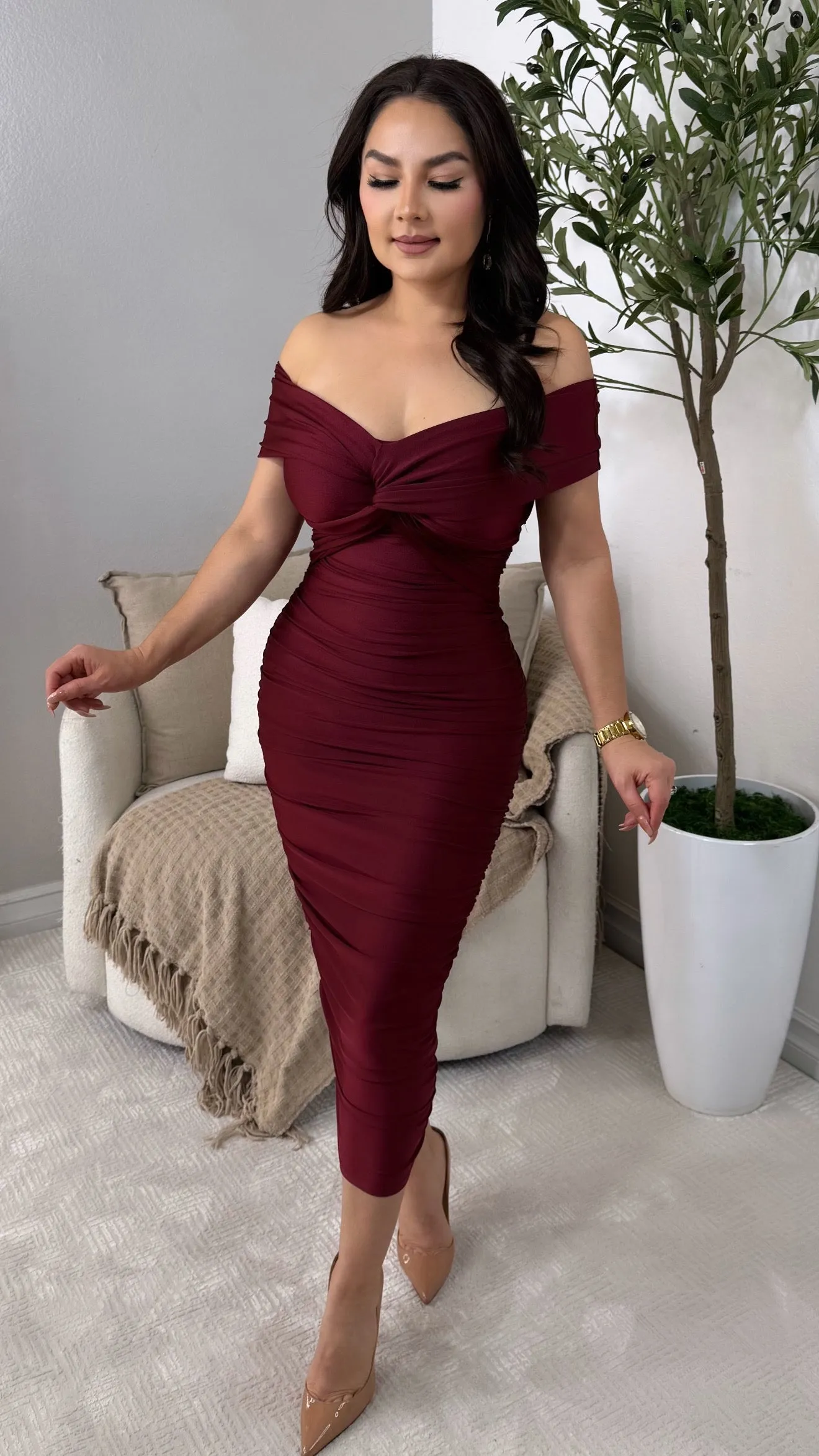 GABRIELA BURGUNDY DRESS