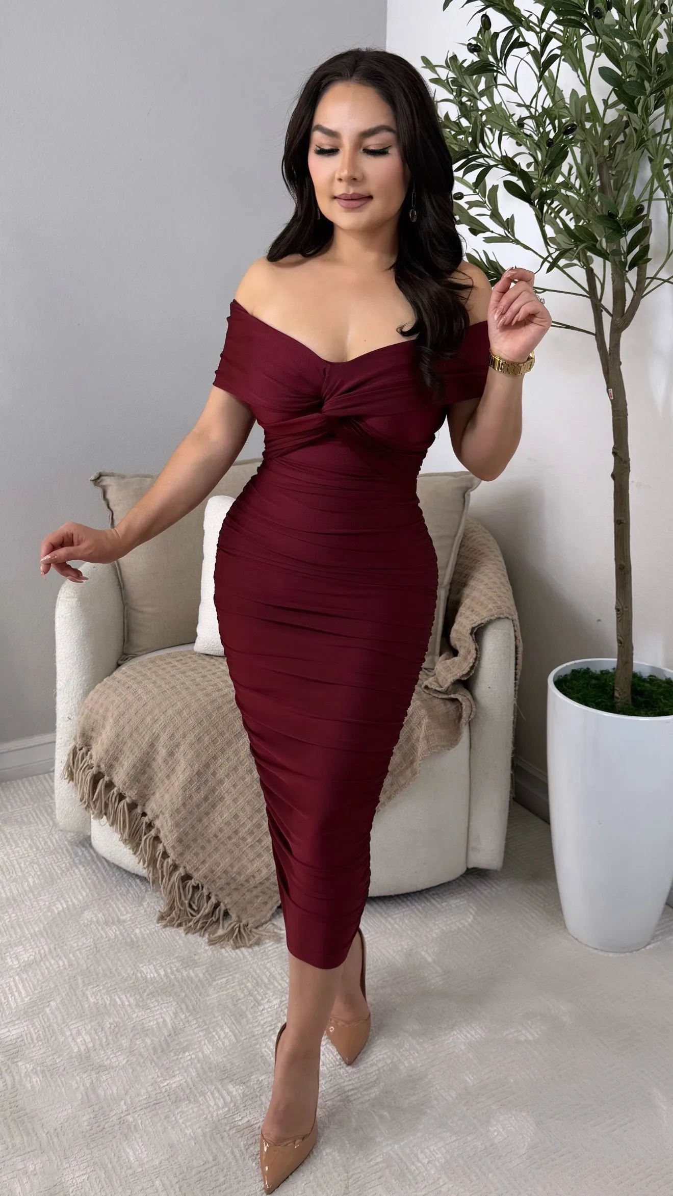 GABRIELA BURGUNDY DRESS