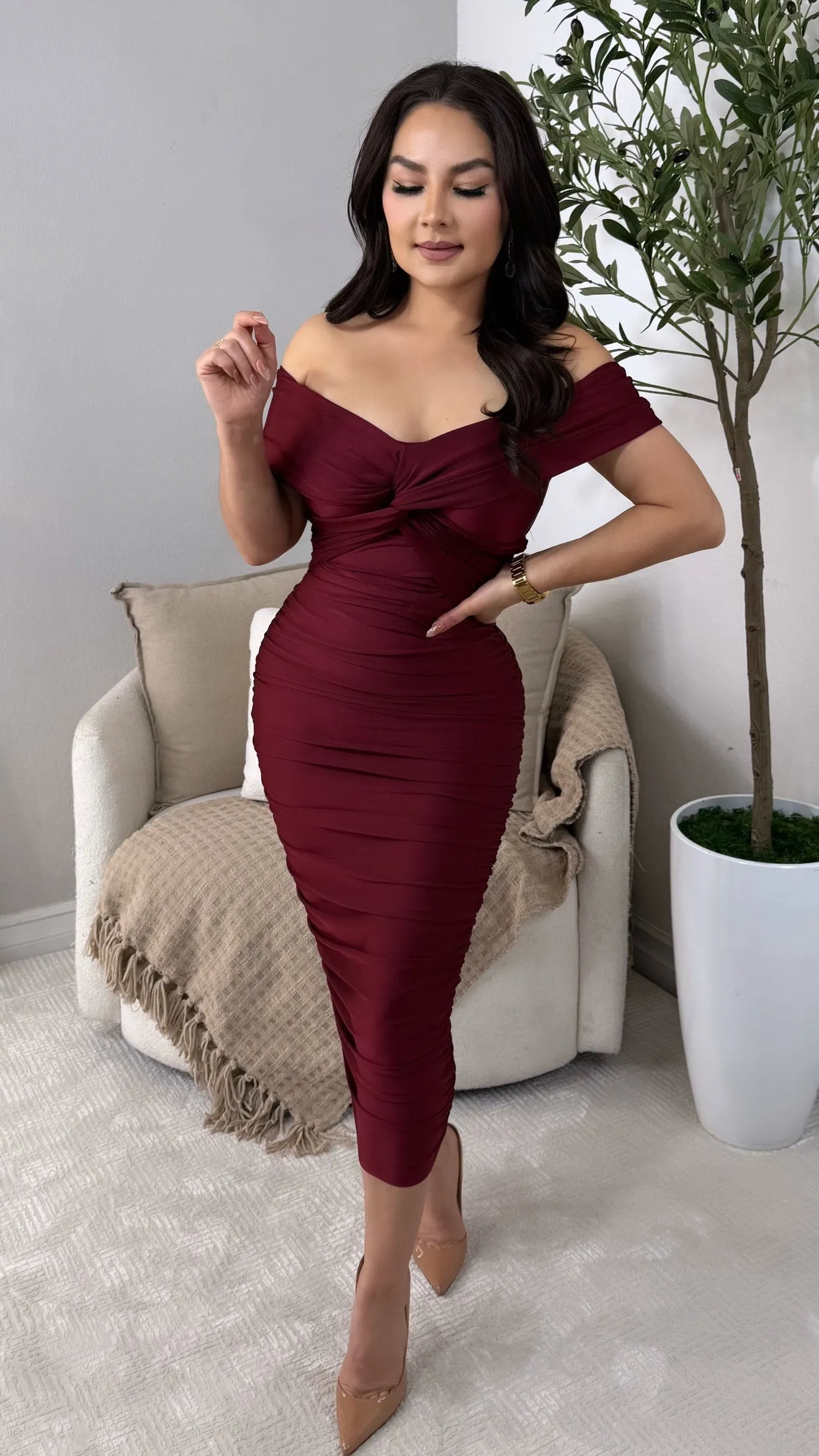 GABRIELA BURGUNDY DRESS