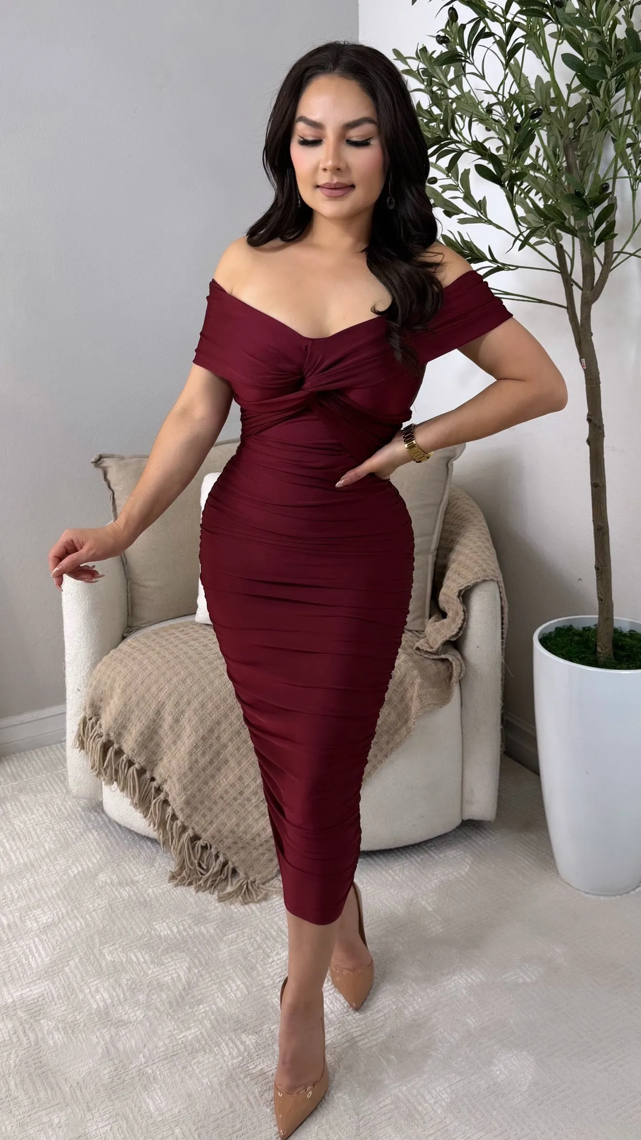 GABRIELA BURGUNDY DRESS