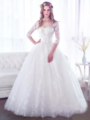 Gauze Scoop Neck Beading Wedding Dress