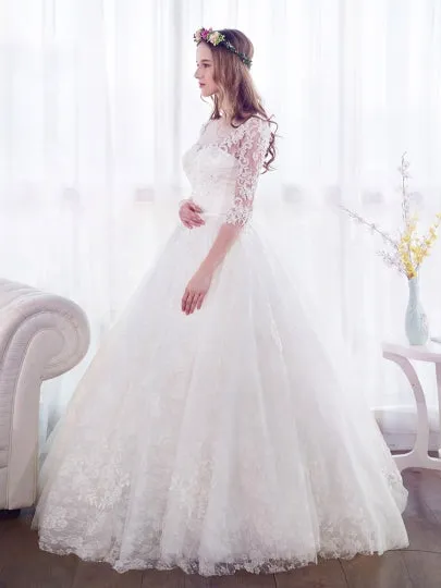 Gauze Scoop Neck Beading Wedding Dress