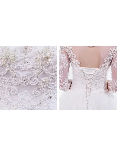 Gauze Scoop Neck Beading Wedding Dress