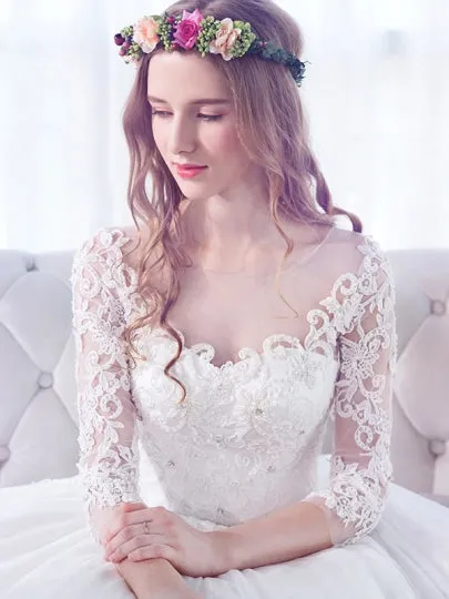 Gauze Scoop Neck Beading Wedding Dress