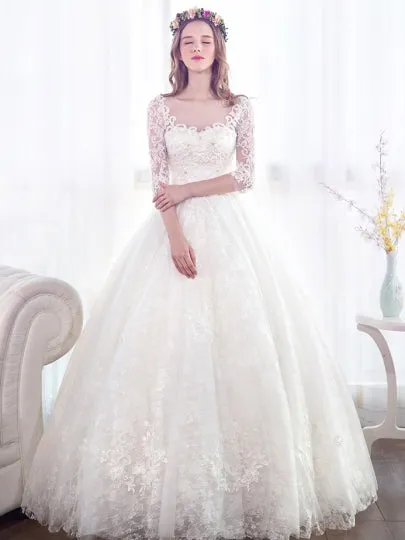 Gauze Scoop Neck Beading Wedding Dress