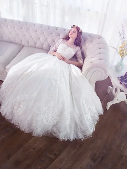 Gauze Scoop Neck Beading Wedding Dress