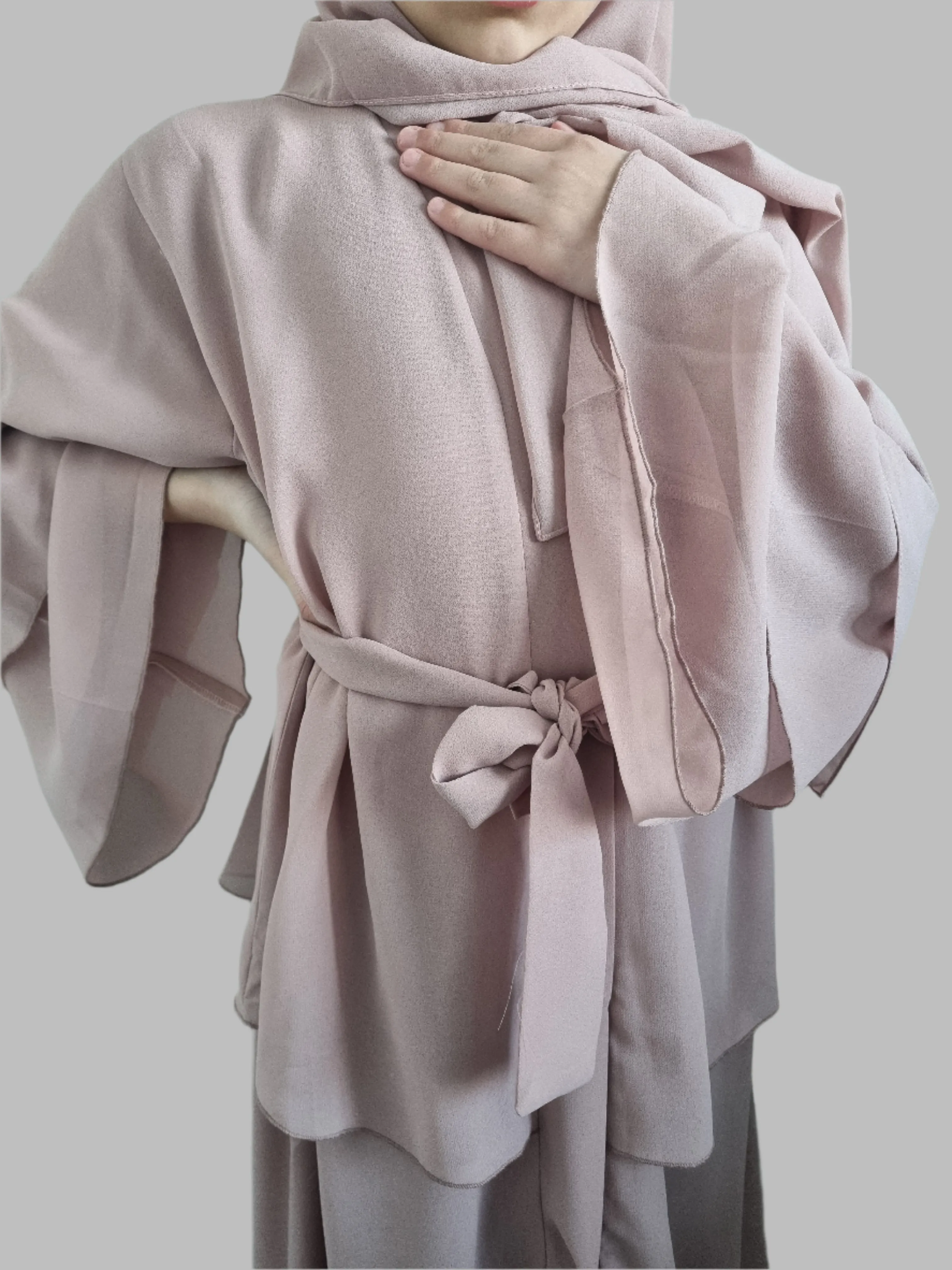 Girls Chiffon Layered Abaya - Pink