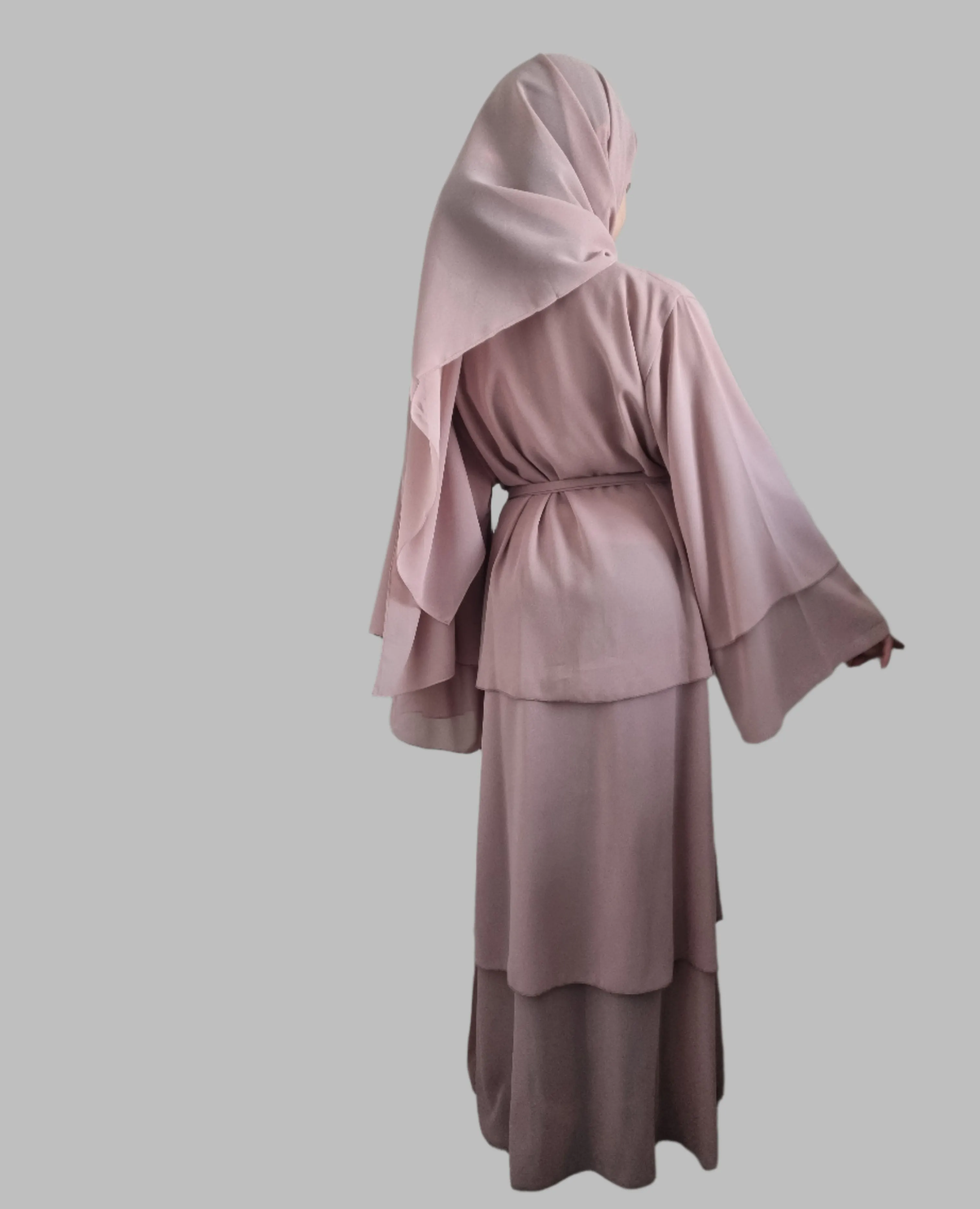 Girls Chiffon Layered Abaya - Pink