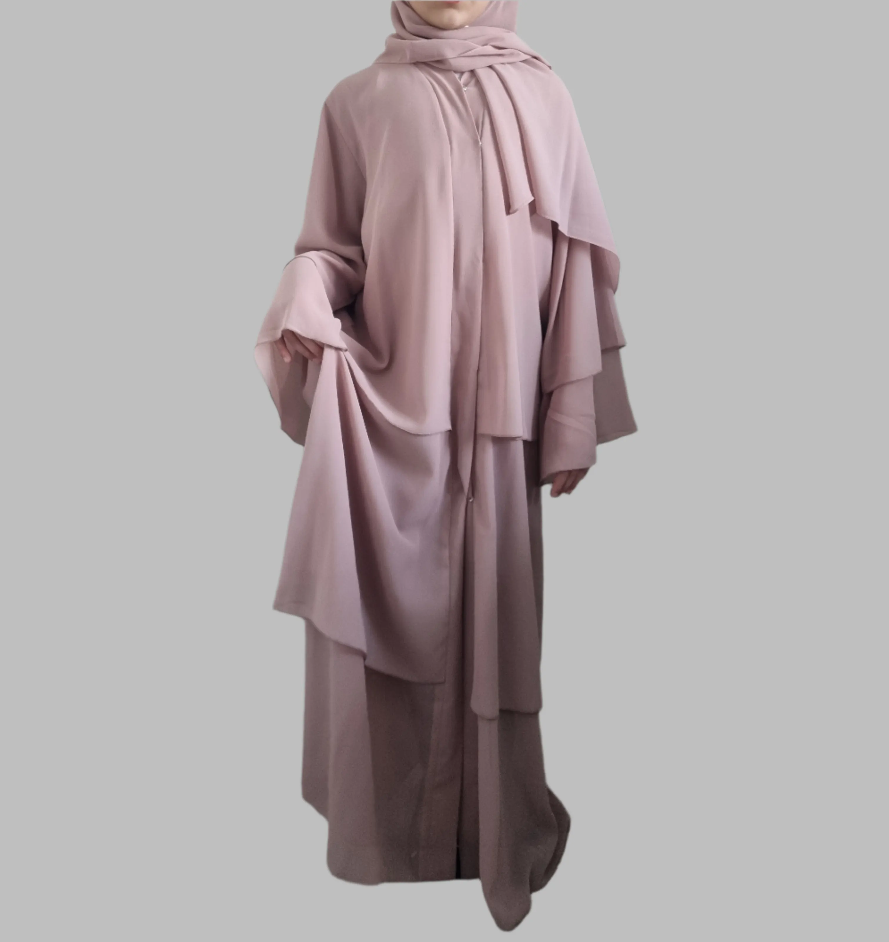 Girls Chiffon Layered Abaya - Pink