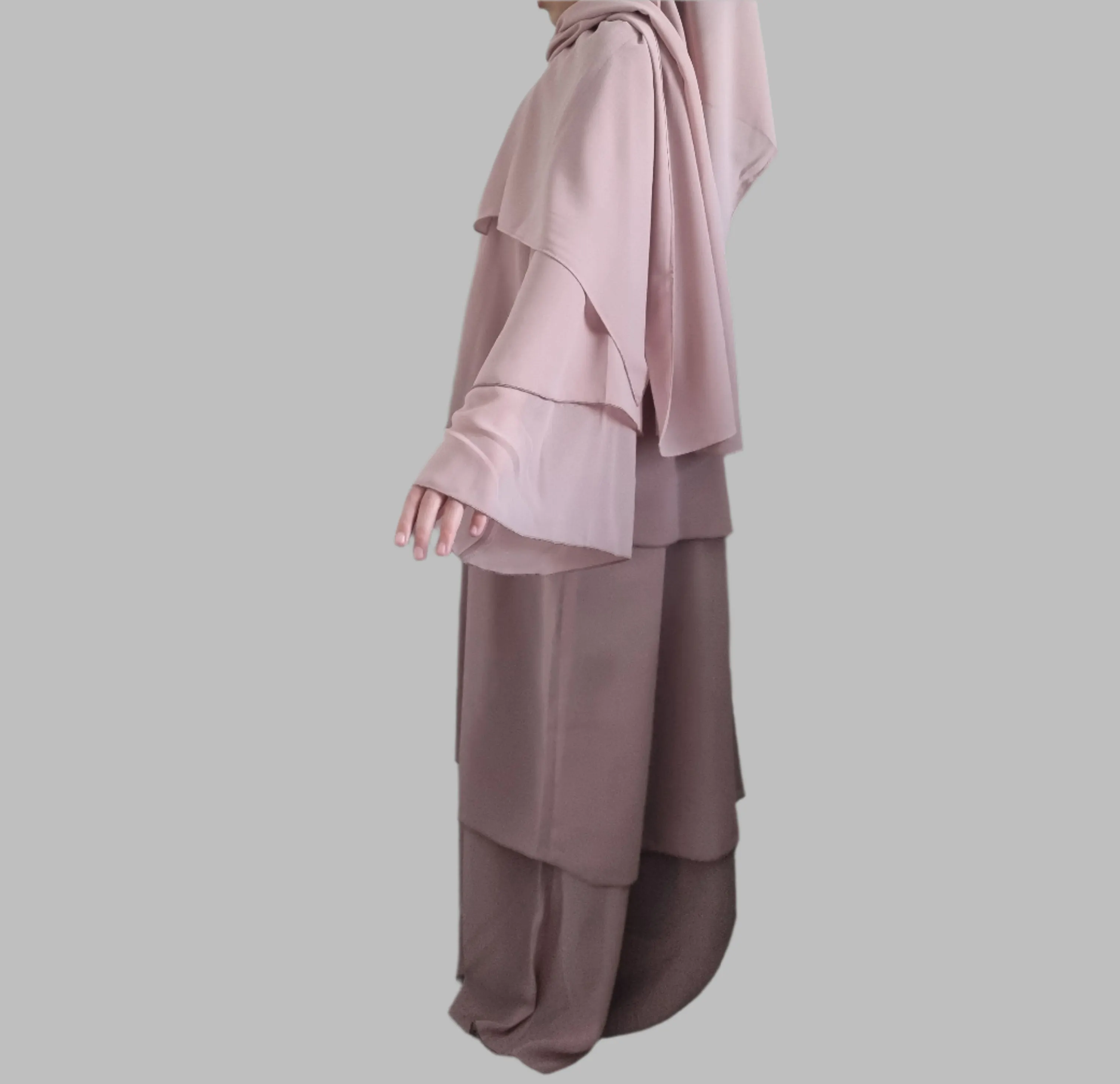 Girls Chiffon Layered Abaya - Pink