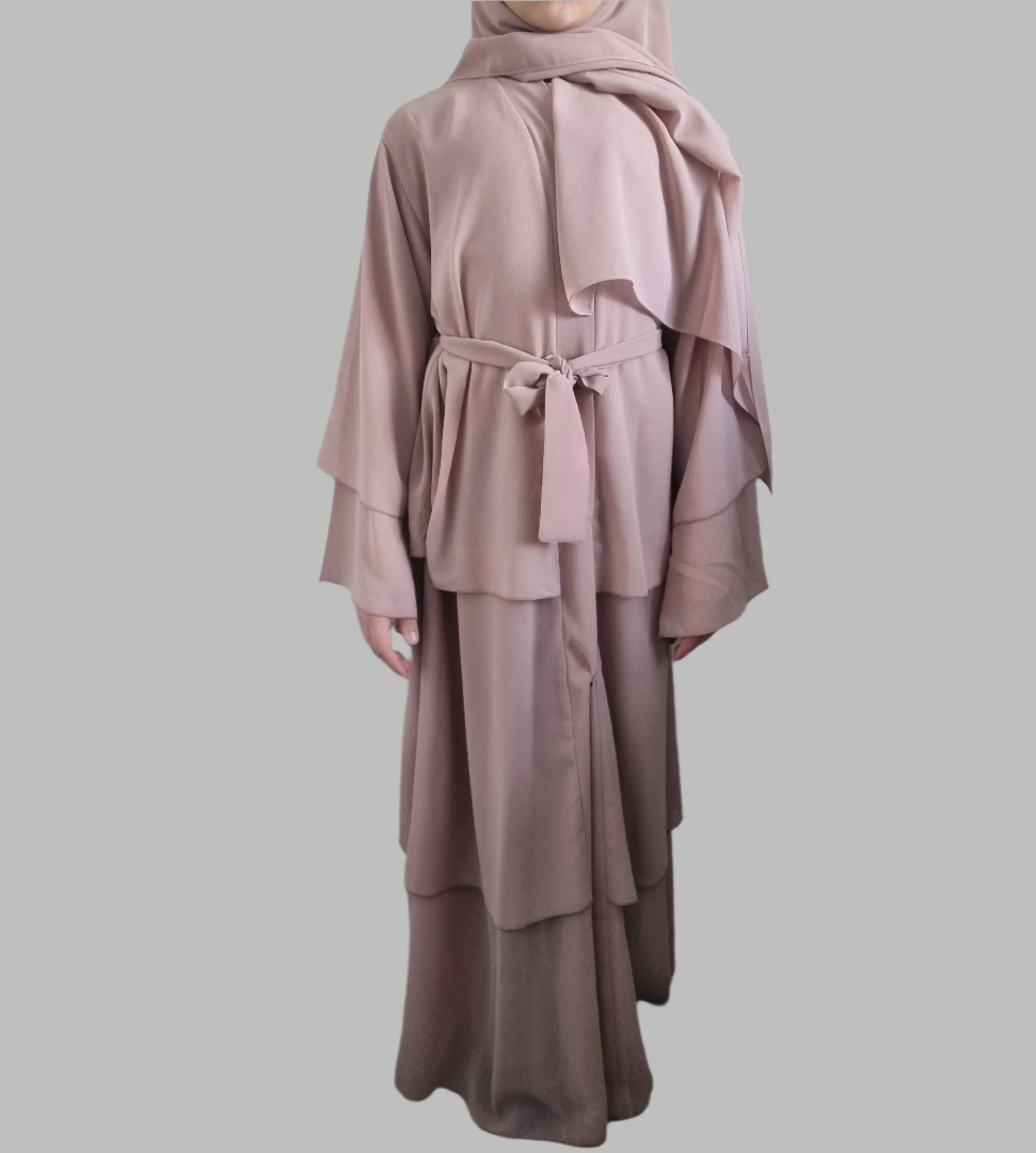 Girls Chiffon Layered Abaya - Pink