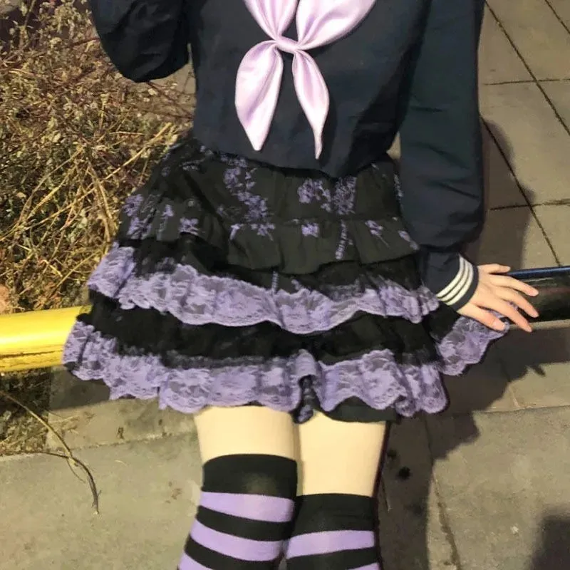 Girls Miniskirt Woman Clothing Harajuku Subculture Skirts Retro Lolita Lace Cake Short Dress Summer Punk Cosplay Layered Skirt