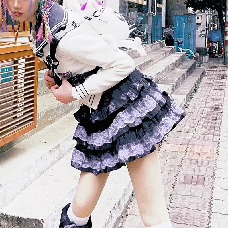Girls Miniskirt Woman Clothing Harajuku Subculture Skirts Retro Lolita Lace Cake Short Dress Summer Punk Cosplay Layered Skirt