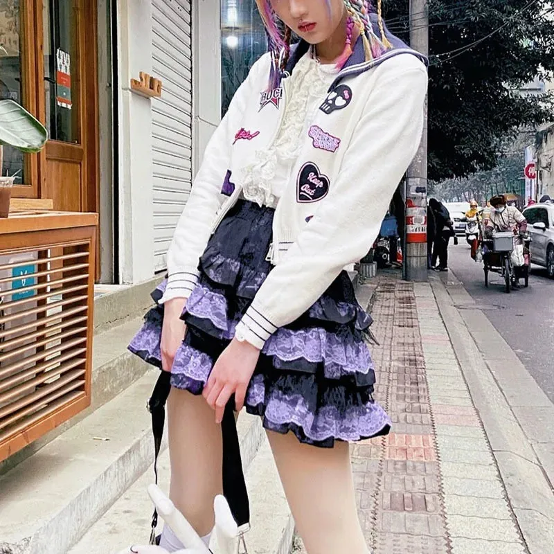 Girls Miniskirt Woman Clothing Harajuku Subculture Skirts Retro Lolita Lace Cake Short Dress Summer Punk Cosplay Layered Skirt