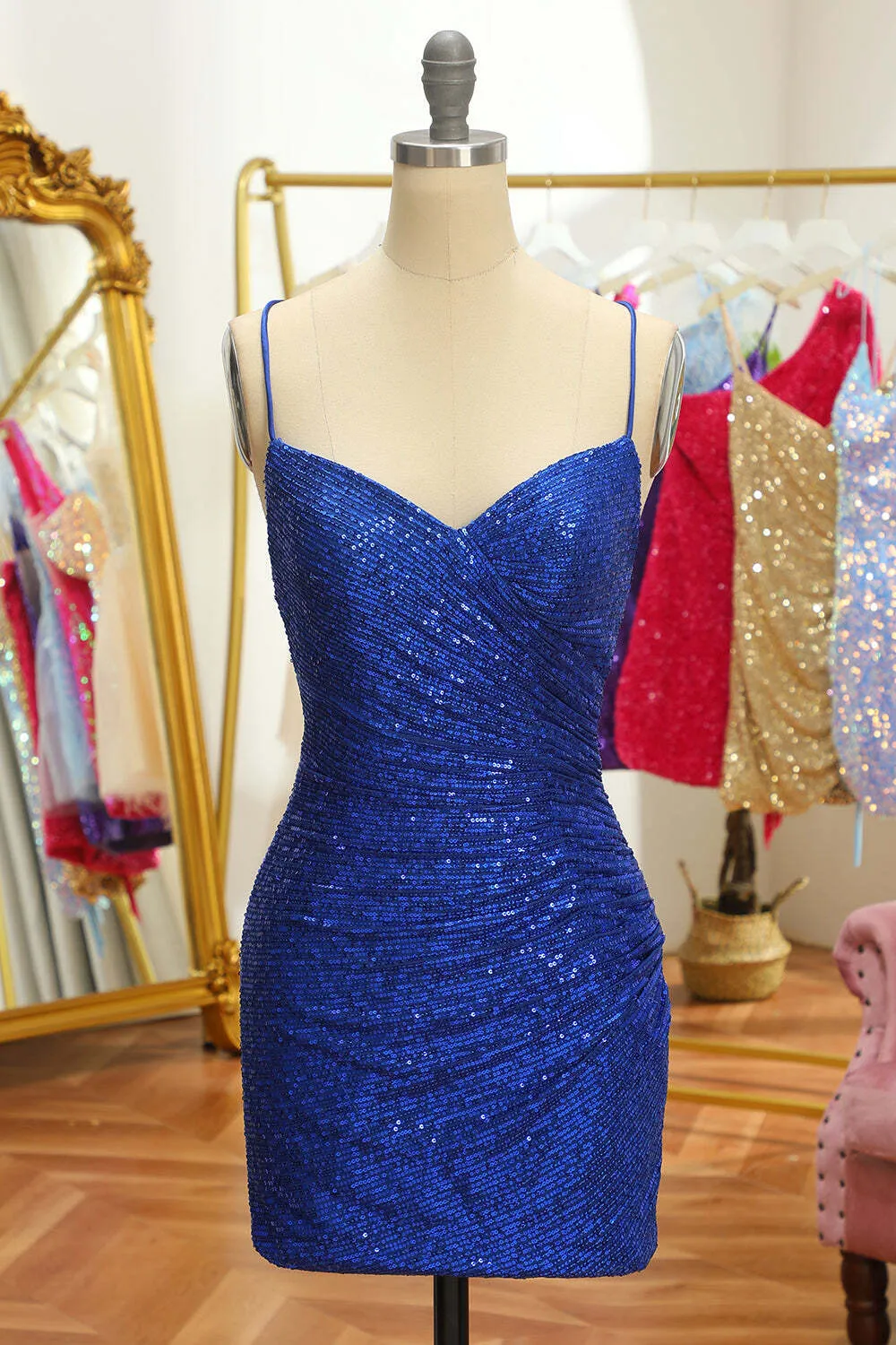 Glitters Royal Blue Sequin Tight Mini Party Dress
