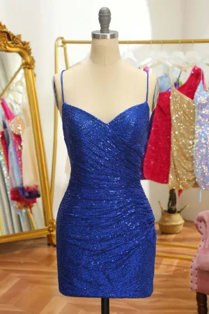 Glitters Royal Blue Sequin Tight Mini Party Dress