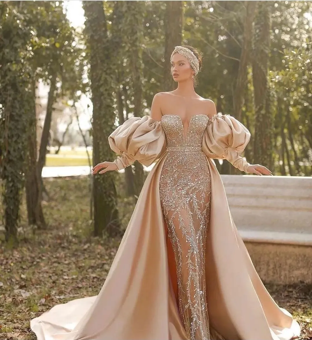 Glorious Off-the-shoulder Long Sleeve Evening Dress Mermaid Evening Gowns