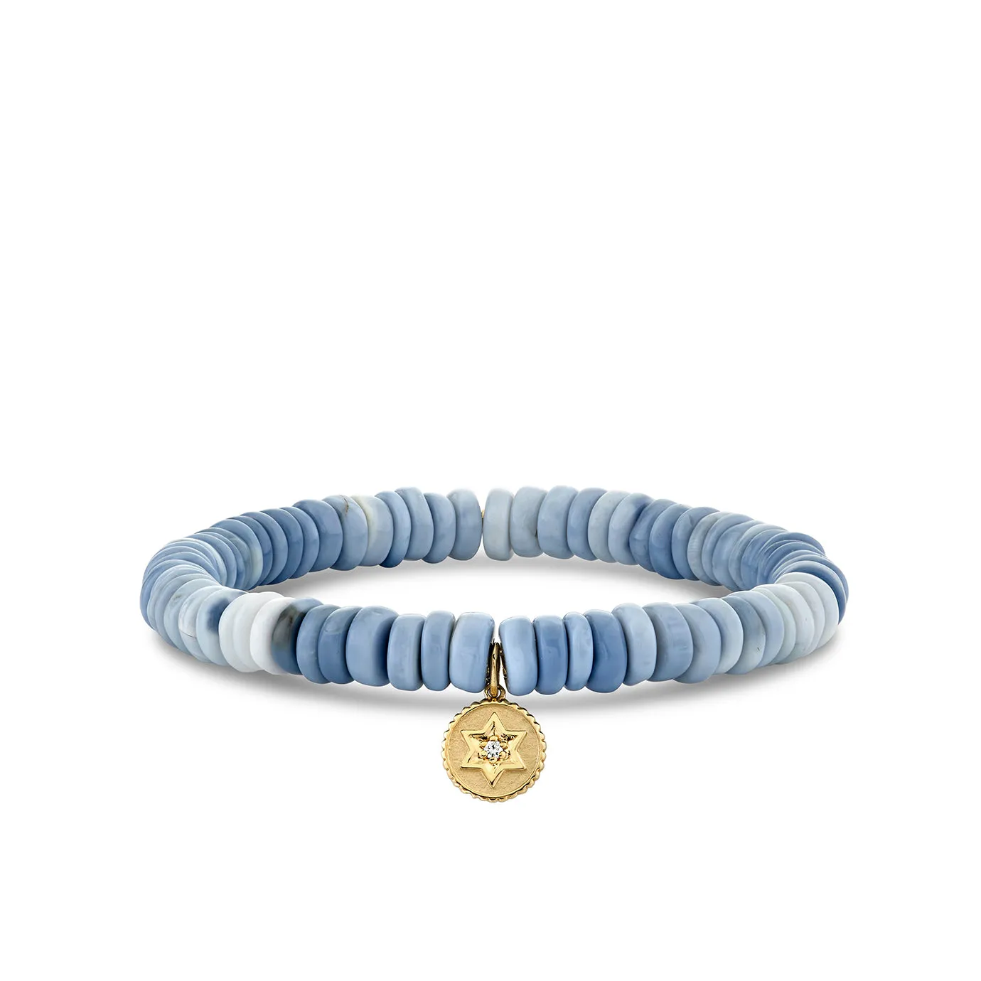 Gold & Diamond Tiny Star of David Coin on Blue Opal