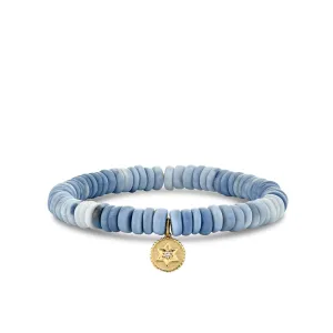 Gold & Diamond Tiny Star of David Coin on Blue Opal