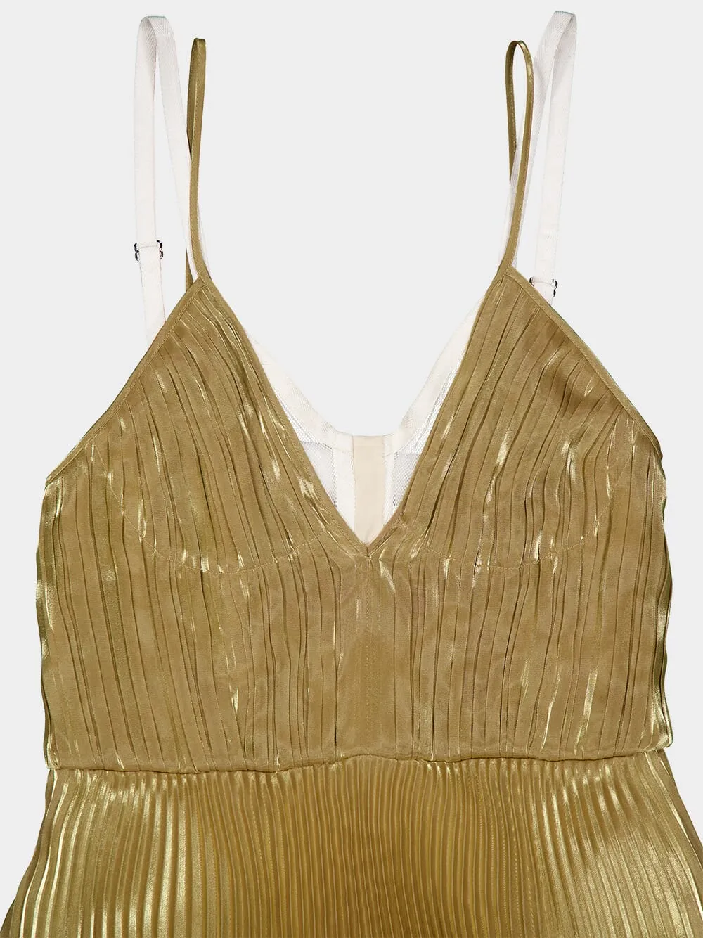 Gold Pleated Midi Dress