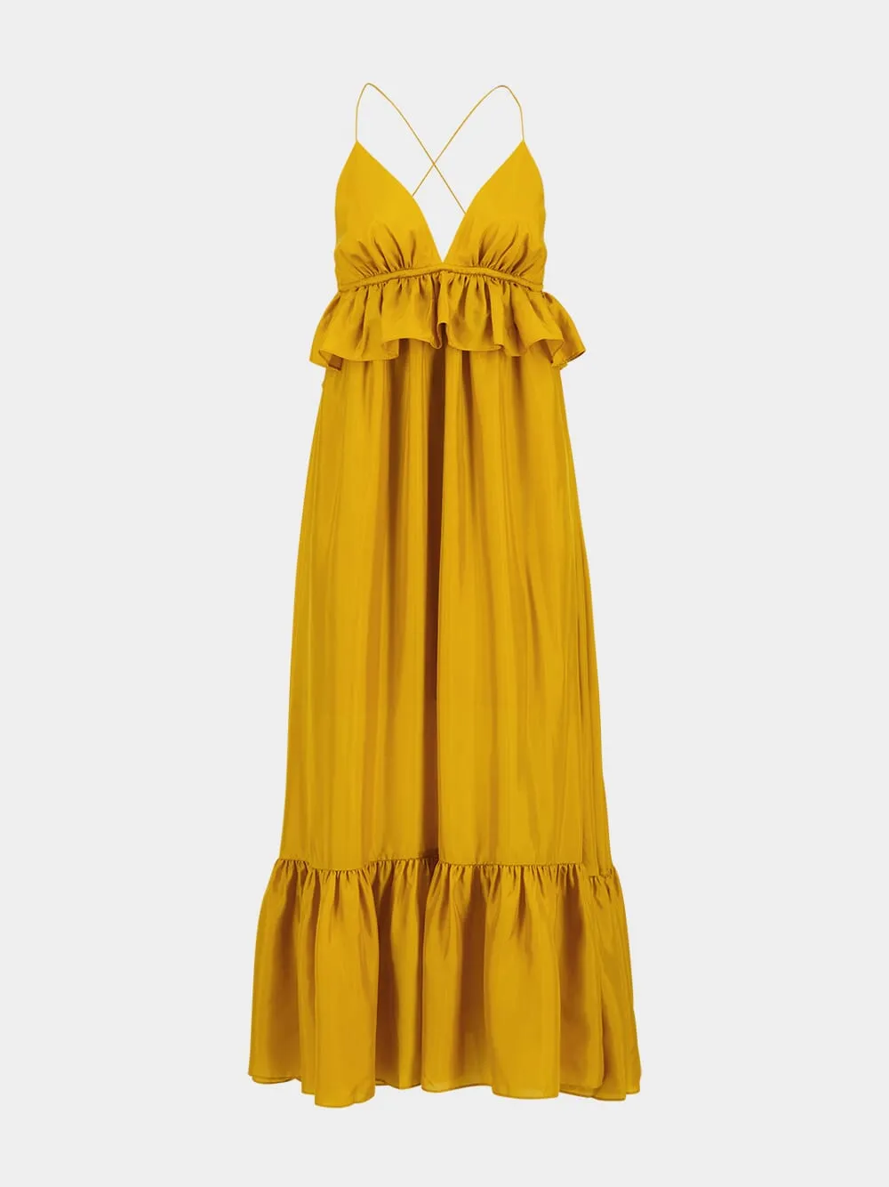 Gold Rhiannon Ruffle Silk Maxi Dress
