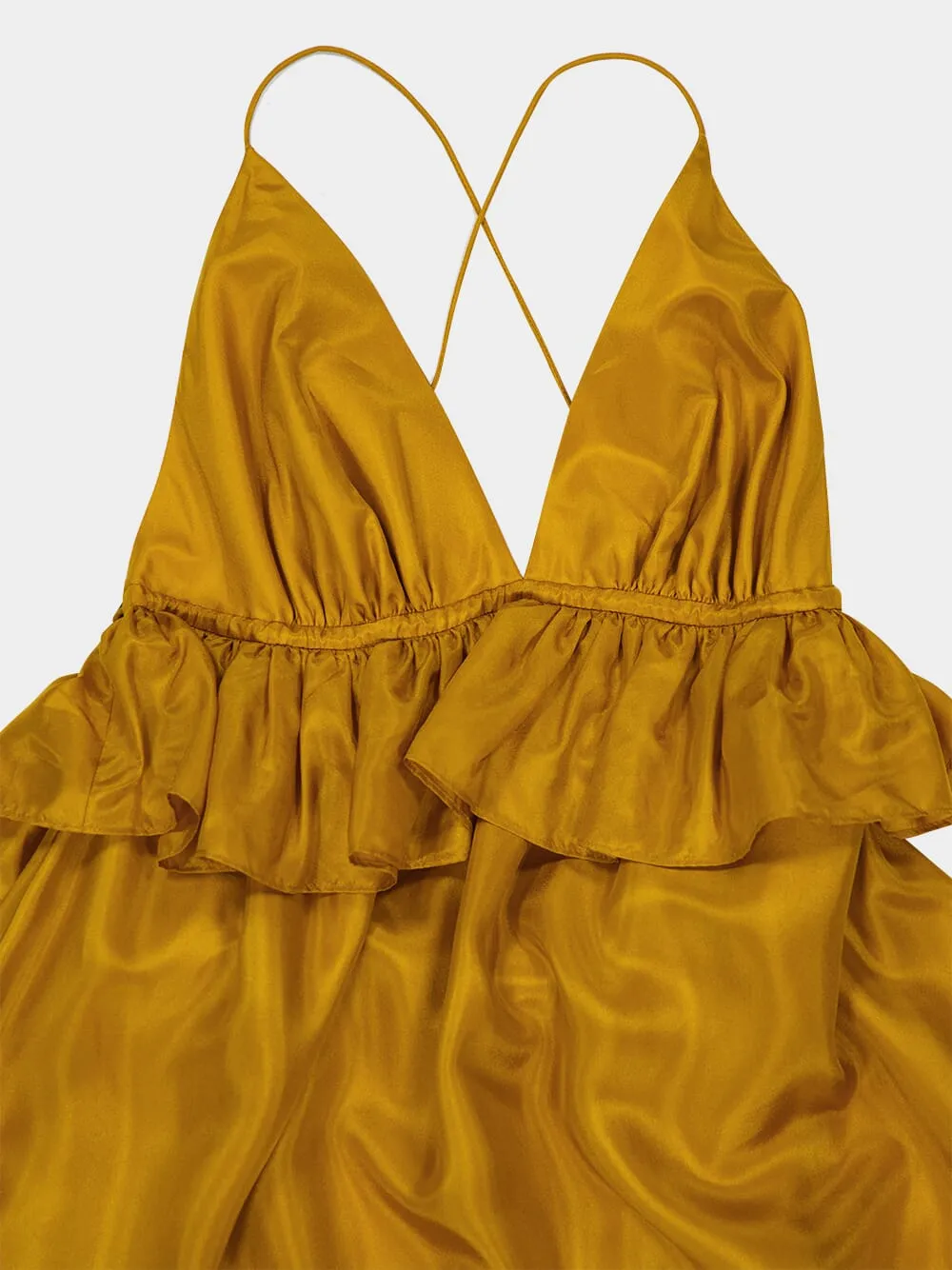 Gold Rhiannon Ruffle Silk Maxi Dress