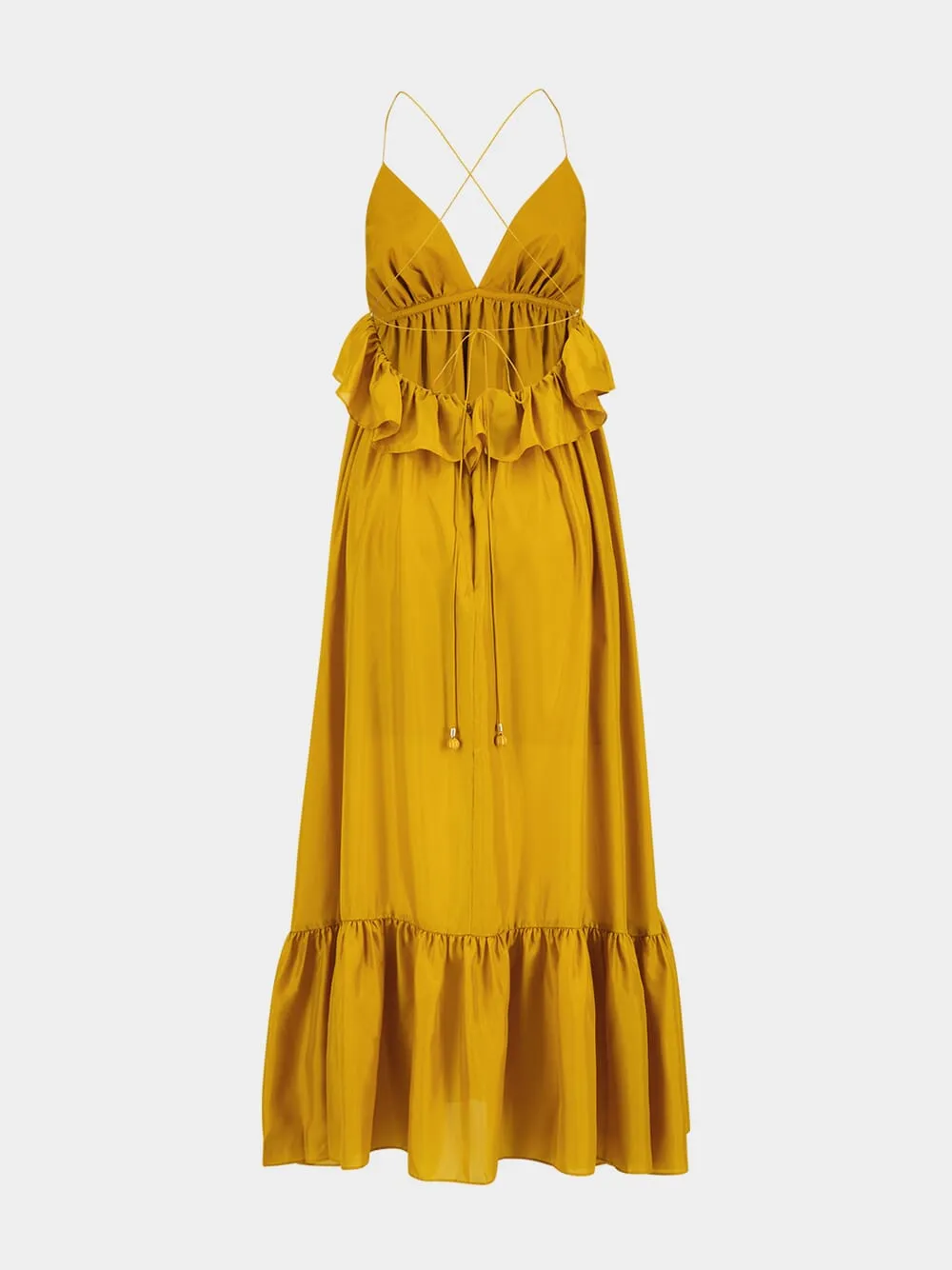 Gold Rhiannon Ruffle Silk Maxi Dress