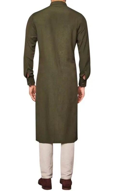 Green Color Pintuck Mens Kurta Set
